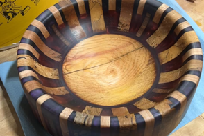 Circular shallow resin and barn beam bowl