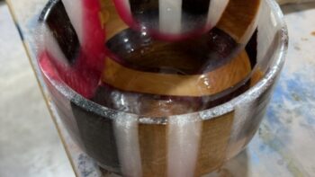 Colored resin and hardwood bowl