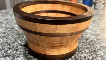 Segmented maple and walnut hardwood bowl