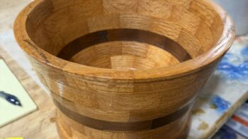 Taller segmented cherry and walnut ringed bowl - finished on the lathe